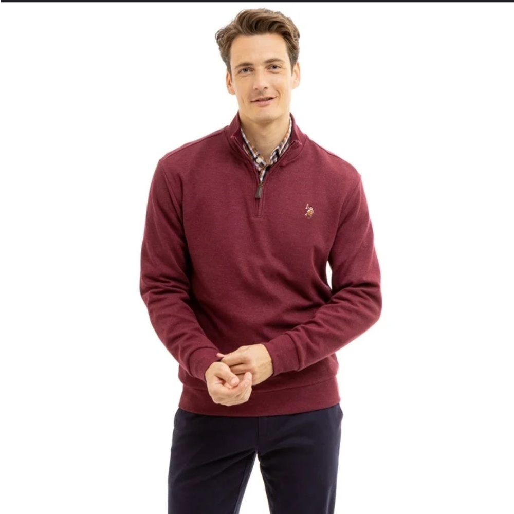 U.S. Polo Assn. Men's Maroon Zip-Up Sweater
